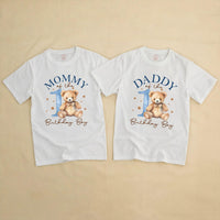 Personalized Beary First Birthday Shirts with Watercolor Bow Bear Design, Family Matching Outfits, Soft Cotton Baby Romper or Toddler Tee