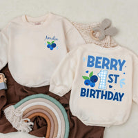 Personalized Berry 1st Birthday Romper with Blueberry Design for Baby Girl Soft Cotton Outfit First Birthday Party Gift