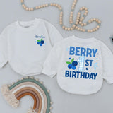 Personalized Berry 1st Birthday Romper with Blueberry Design for Baby Girl Soft Cotton Outfit First Birthday Party Gift