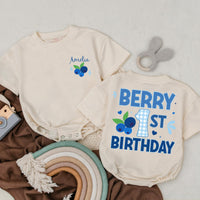 Personalized Berry 1st Birthday Romper with Blueberry Design for Baby Girl Soft Cotton Outfit First Birthday Party Gift