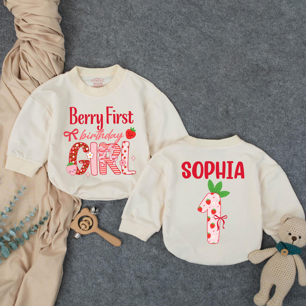 Personalized Berry First Birthday Girl Outfit with Strawberry Theme Romper Custom Name Sophia Cute 1st Birthday Baby Party Clothes Gift