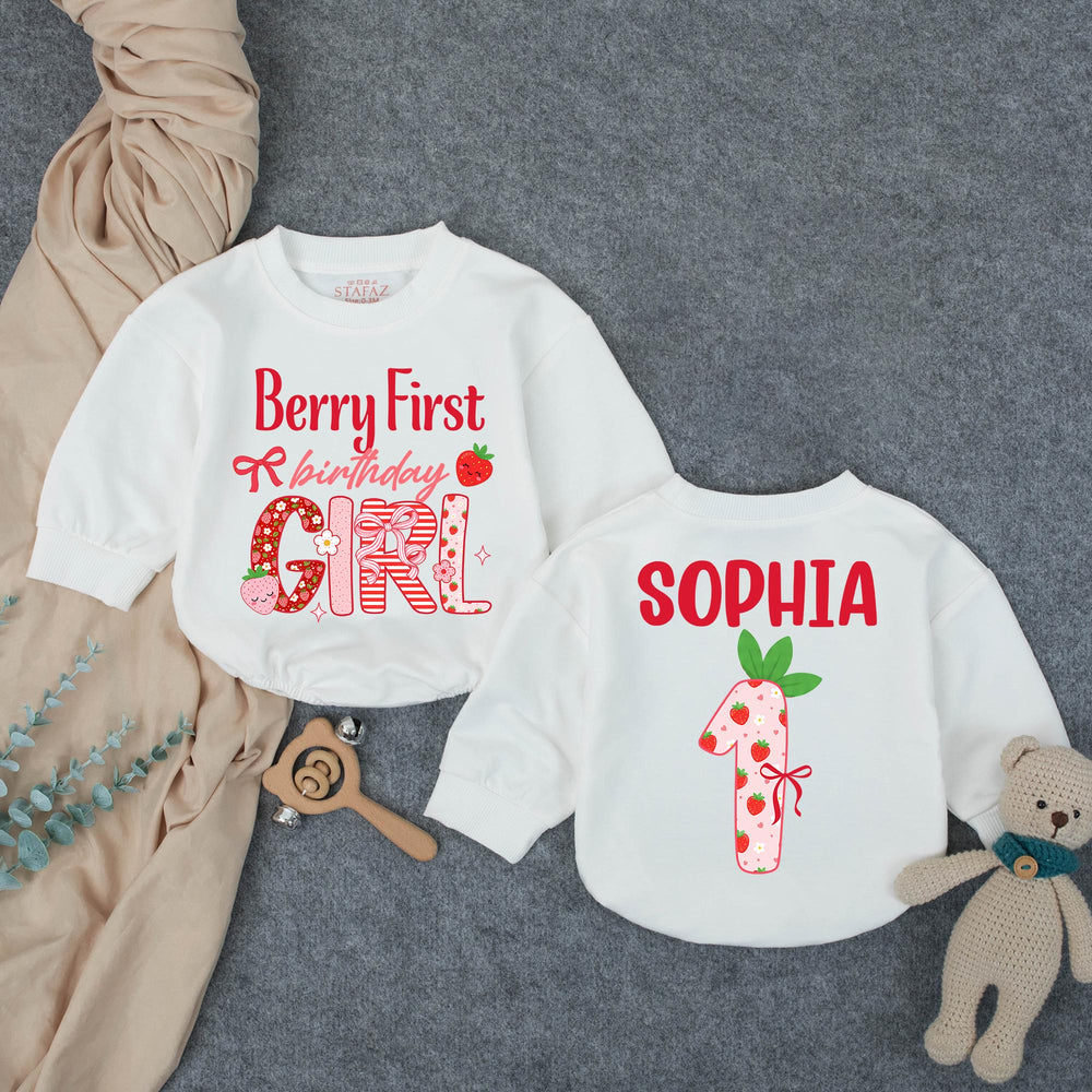 Personalized Berry First Birthday Girl Outfit with Strawberry Theme Romper Custom Name Sophia Cute 1st Birthday Baby Party Clothes Gift