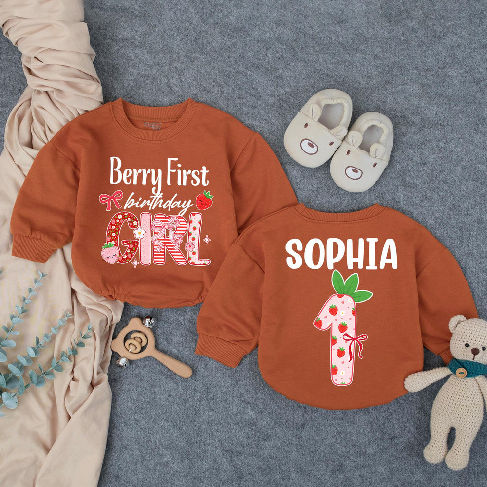 Personalized Berry First Birthday Girl Outfit with Strawberry Theme Romper Custom Name Sophia Cute 1st Birthday Baby Party Clothes Gift