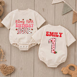 Personalized Berry First Birthday Girl Romper with Strawberry Gingham Design Custom Name Outfit for Baby's 1st Party Celebration