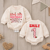 Personalized Berry First Birthday Girl Romper with Strawberry Gingham Design Custom Name Outfit for Baby's 1st Party Celebration