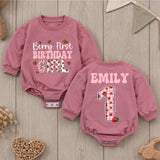 Personalized Berry First Birthday Girl Romper with Strawberry Gingham Design Custom Name Outfit for Baby's 1st Party Celebration