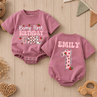 Personalized Berry First Birthday Girl Romper with Strawberry Gingham Design Custom Name Outfit for Baby's 1st Party Celebration