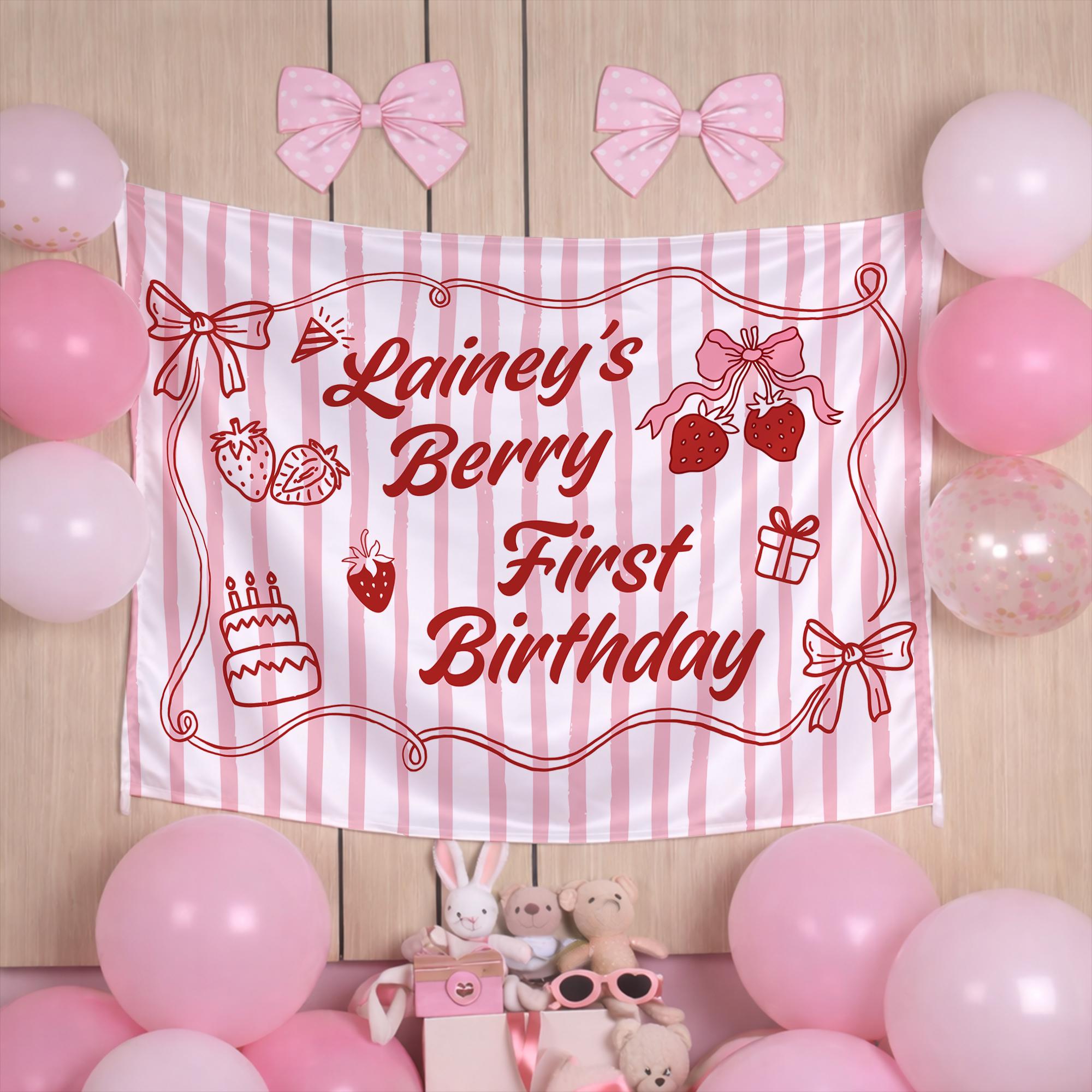 Personalized Berry First Birthday Outfit for Baby Girl with Strawberry Bubble Romper and Silk Banner Perfect Party Gift Keepsake