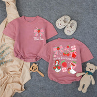 Personalized Berry First Birthday Romper for Baby Girl, Strawberry-Themed Outfit with Bow, Cottagecore Design Perfect for 1st Birthday Party