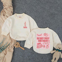 Personalized Berry First Birthday Romper with Candle Graphic Custom Baby Outfit for Cake Smash Party Sweet Strawberry Design Pink Red