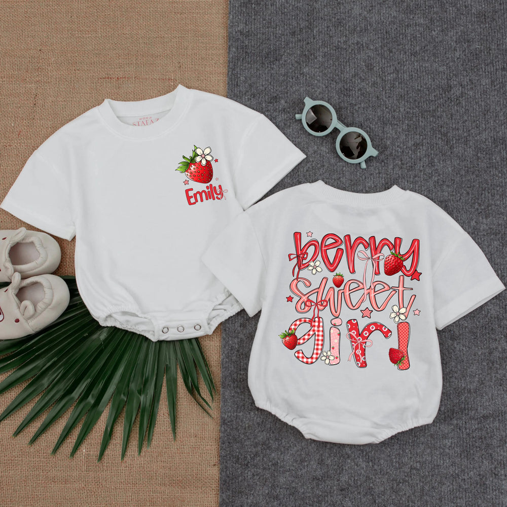 Personalized Berry Sweet Girl First Birthday Romper with Strawberries and Name, Baby Cake Smash Outfit for 1st Birthday Celebration