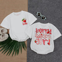 Personalized Berry Sweet Girl First Birthday Romper with Strawberries and Name, Baby Cake Smash Outfit for 1st Birthday Celebration