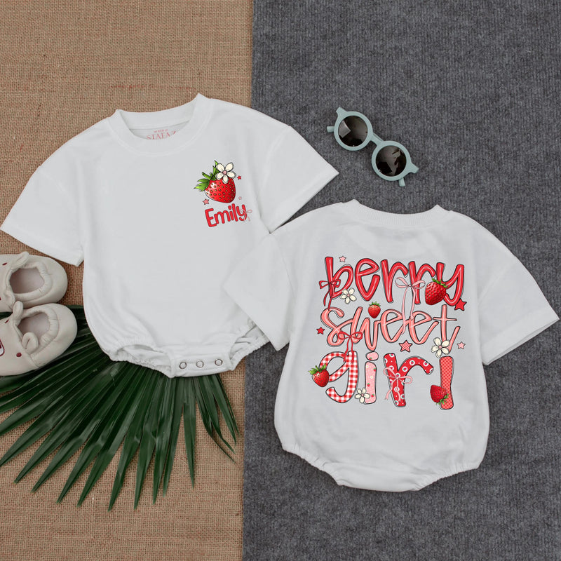 Personalized Berry Sweet Girl First Birthday Romper with Strawberries and Name, Baby Cake Smash Outfit for 1st Birthday Celebration