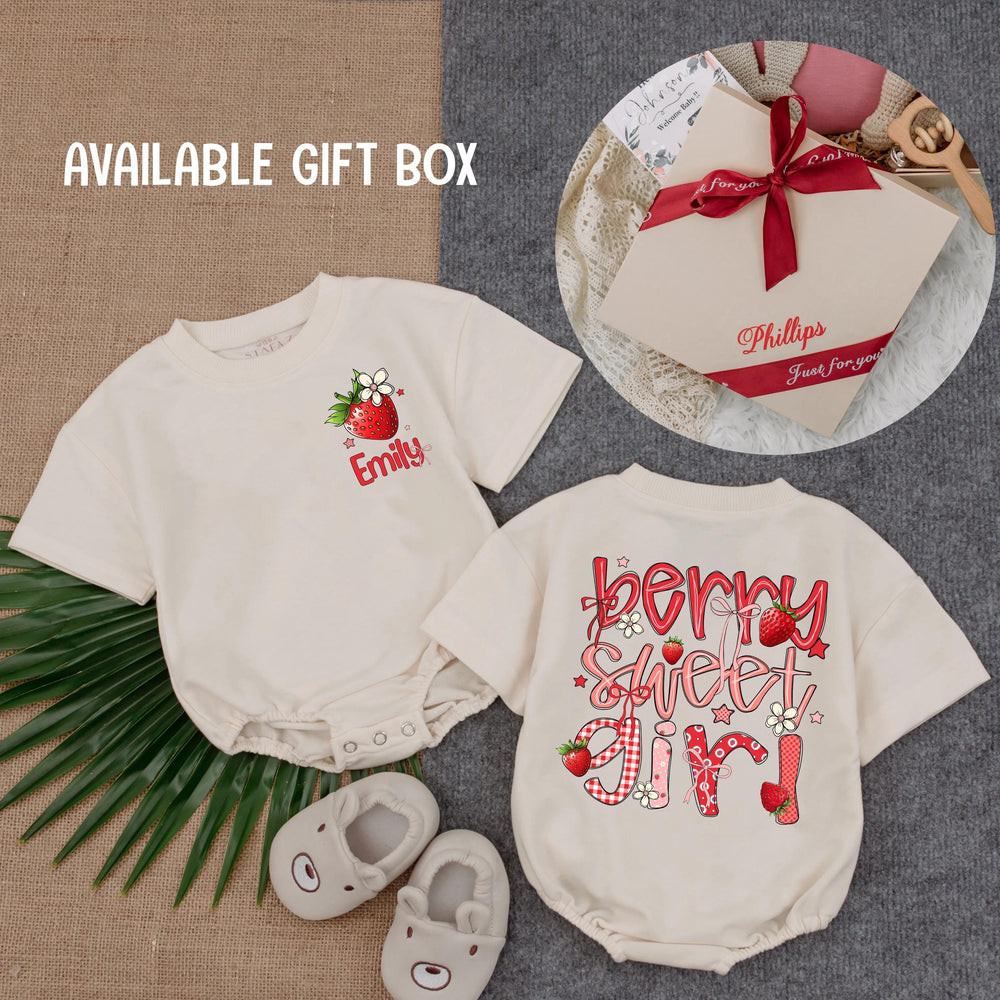 Personalized Berry Sweet Girl First Birthday Romper with Strawberries and Name, Baby Cake Smash Outfit for 1st Birthday Celebration