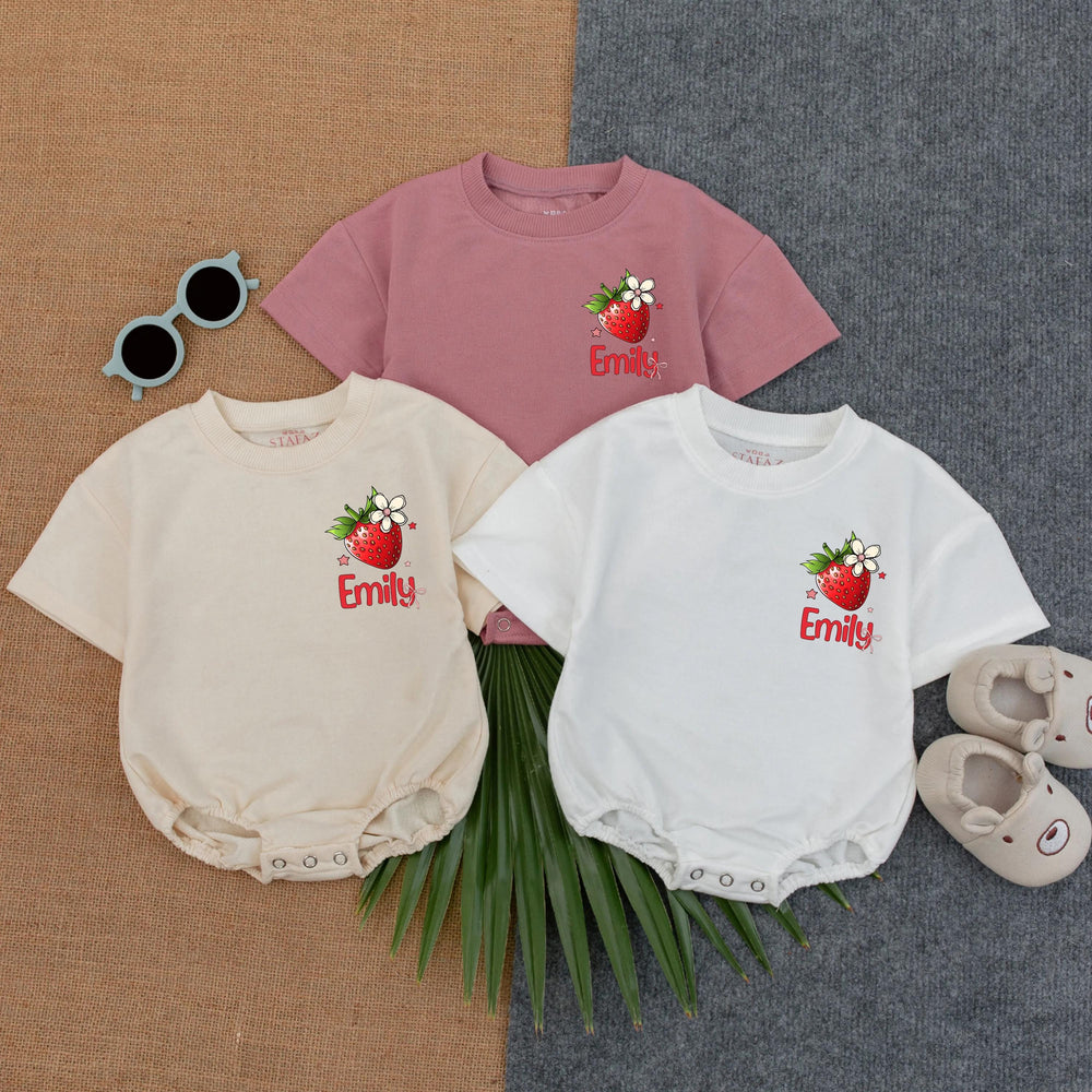 Personalized Berry Sweet Girl First Birthday Romper with Strawberries and Name, Baby Cake Smash Outfit for 1st Birthday Celebration