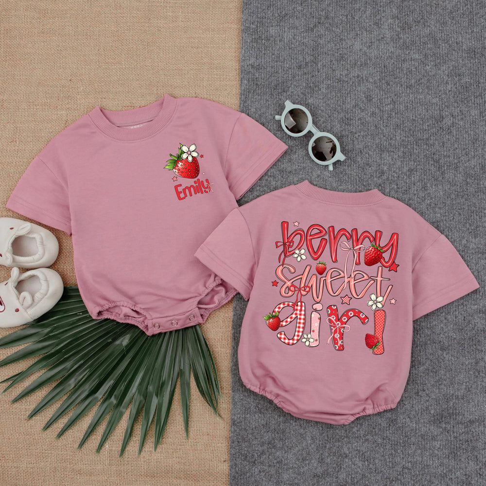 Personalized Berry Sweet Girl First Birthday Romper with Strawberries and Name, Baby Cake Smash Outfit for 1st Birthday Celebration