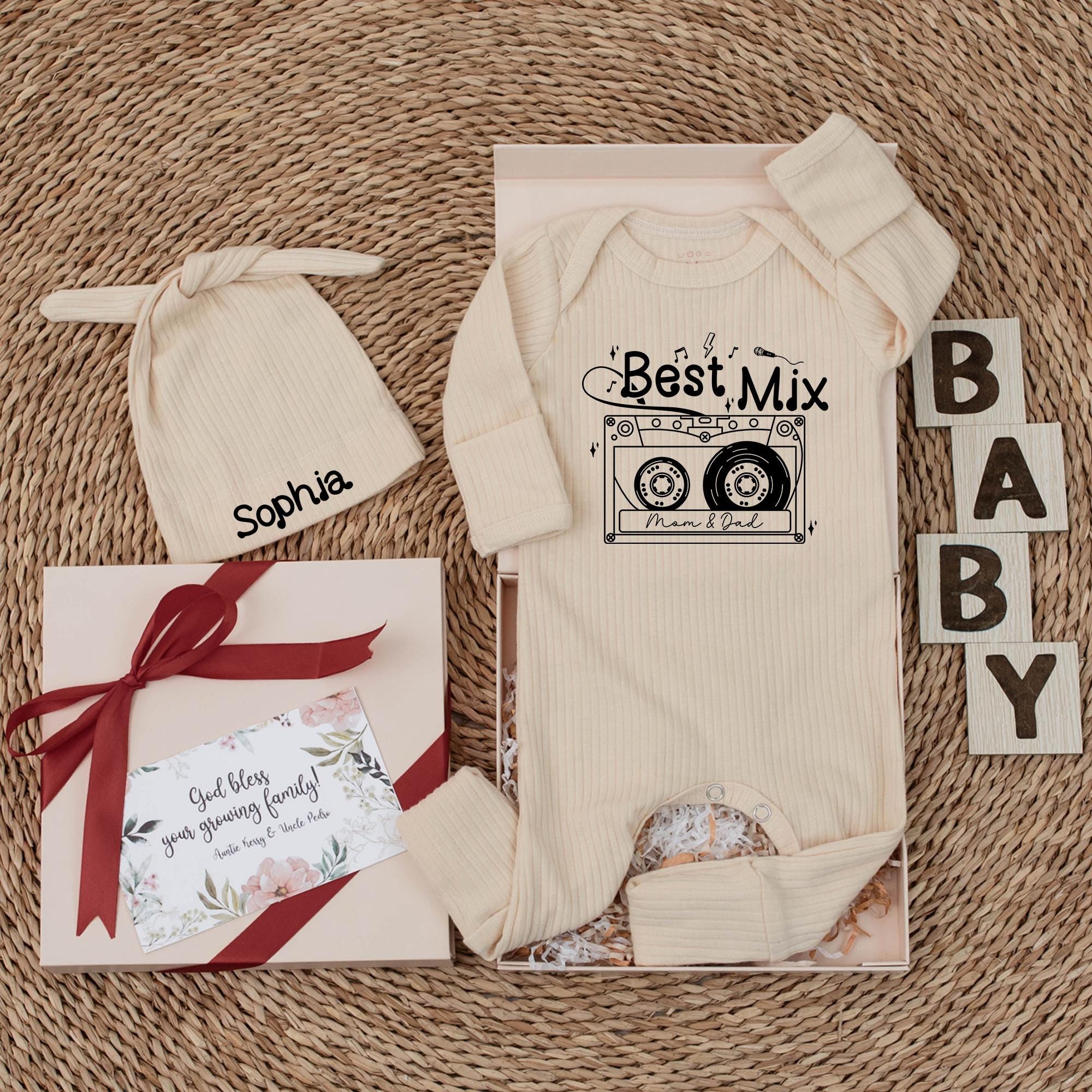 Personalized Best Mix Casette Tape Baby Bodysuit 80s Music Theme Outfit for Newborns Cotton Soft Gift for Music Loving Parents
