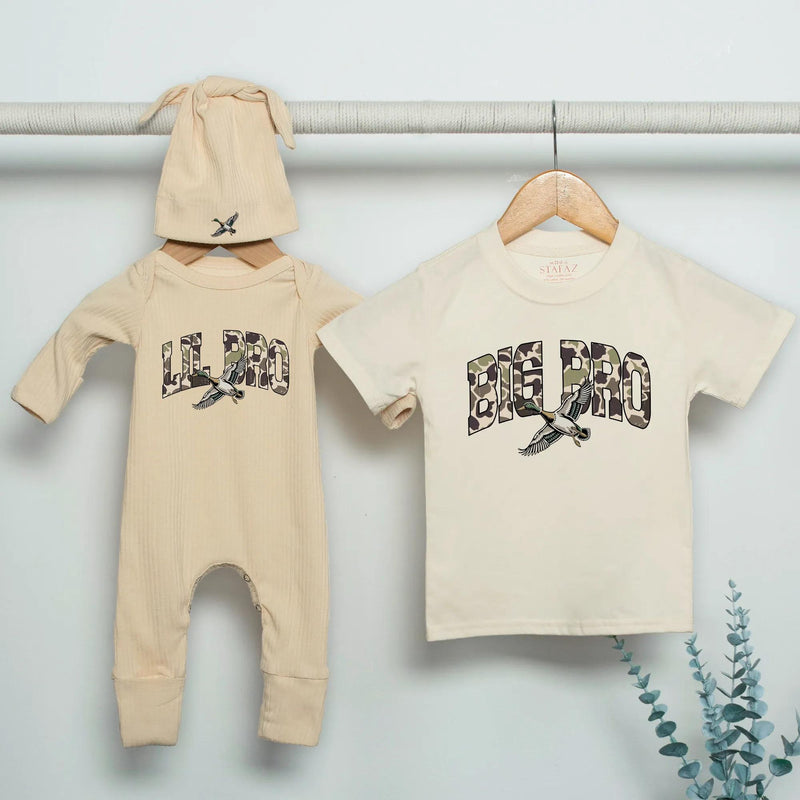 Personalized Big Bro Lil Bro Camouflage Duck Shirts Baby Hunting Announcement Gift Rustic Matching Toddler Cotton Outfit for Boys