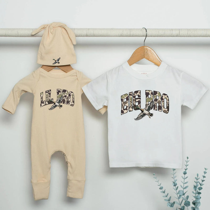 Personalized Big Bro Lil Bro Camouflage Duck Shirts Baby Hunting Announcement Gift Rustic Matching Toddler Cotton Outfit for Boys
