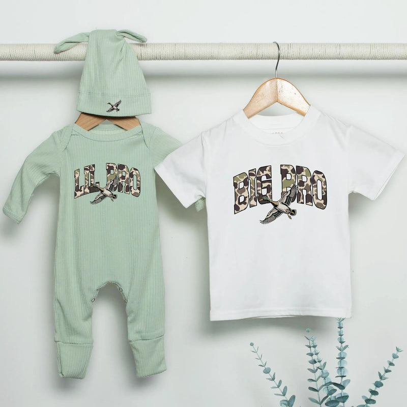 Personalized Big Bro Lil Bro Camouflage Duck Shirts Baby Hunting Announcement Gift Rustic Matching Toddler Cotton Outfit for Boys