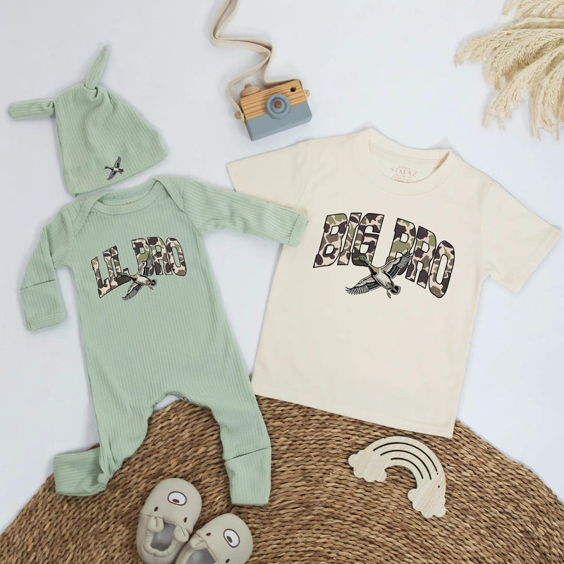 Personalized Big Bro Lil Bro Camouflage Duck Shirts Baby Hunting Announcement Gift Rustic Matching Toddler Cotton Outfit for Boys