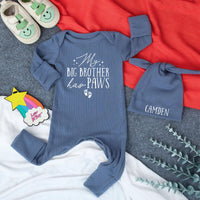 Personalized Big Brother Has Paws Baby Bodysuit with Bandana and Hat, Pet Lover Gift, Custom Paw Print Outfit for Newborns and Infants