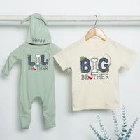 Personalized Big Brother Little Brother Fishing Outfit with Name, Baby Romper, Toddler Shirt, Rustic Design, Sibling Matching Gift Set