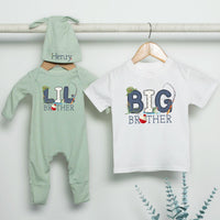 Personalized Big Brother Little Brother Fishing Outfit with Name, Baby Romper, Toddler Shirt, Rustic Design, Sibling Matching Gift Set