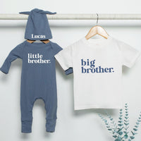 Personalized Big Brother Little Brother Matching Outfit Neutral Cotton Sibling Set Baby Toddler Gift Modern Minimalist Design