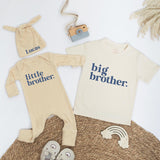 Personalized Big Brother Little Brother Matching Outfit Neutral Cotton Sibling Set Baby Toddler Gift Modern Minimalist Design