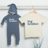 Personalized Big Brother Little Brother Matching Outfit Neutral Cotton Sibling Set Baby Toddler Gift Modern Minimalist Design