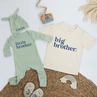 Personalized Big Brother Little Brother Matching Outfit Neutral Cotton Sibling Set Baby Toddler Gift Modern Minimalist Design