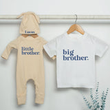 Personalized Big Brother Little Brother Matching Outfit Neutral Cotton Sibling Set Baby Toddler Gift Modern Minimalist Design