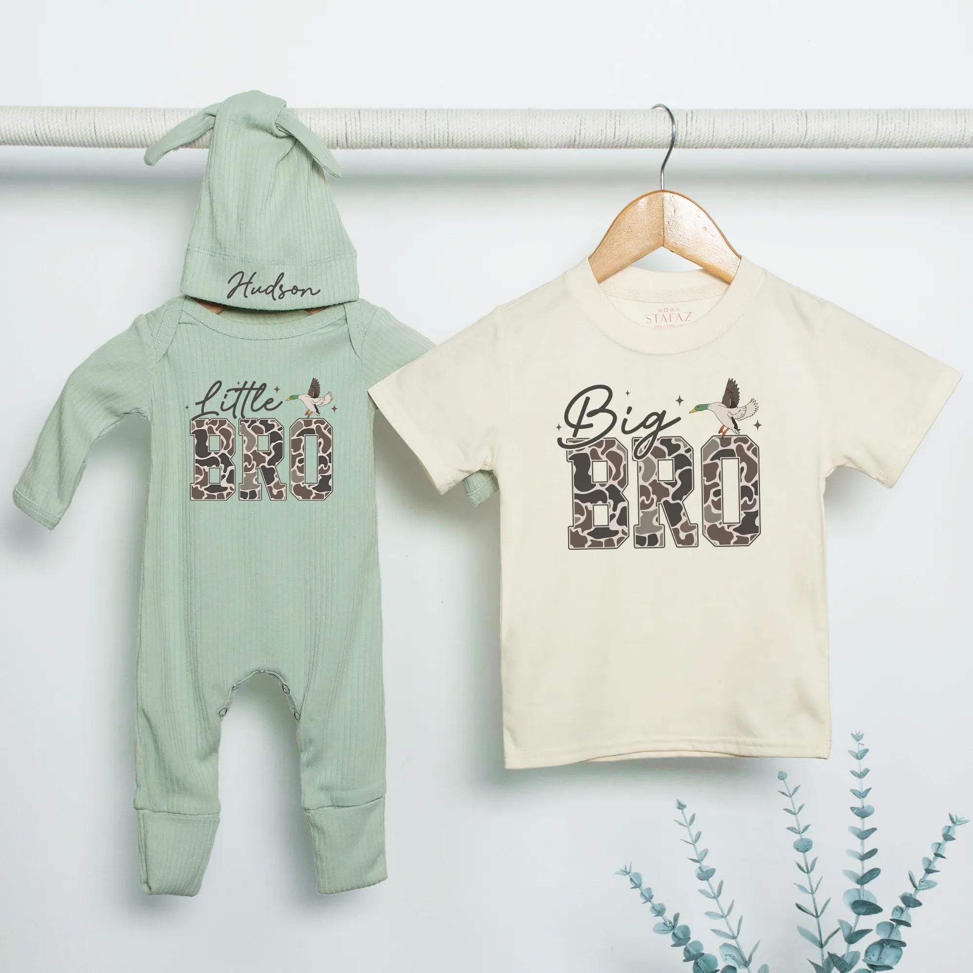 Personalized Big Brother Little Brother Matching Shirts Duck Hunting Outfit Camo Big Bro Shirt Little Bro Bodysuit Baby Gift