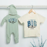 Personalized Big Brother Little Brother Matching Shirts Custom Name Sibling Set Baby Bodysuit Toddler Outfit Modern Collegiate Design Gift