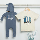 Personalized Big Brother Little Brother Matching Shirts Custom Name Sibling Set Baby Bodysuit Toddler Outfit Modern Collegiate Design Gift