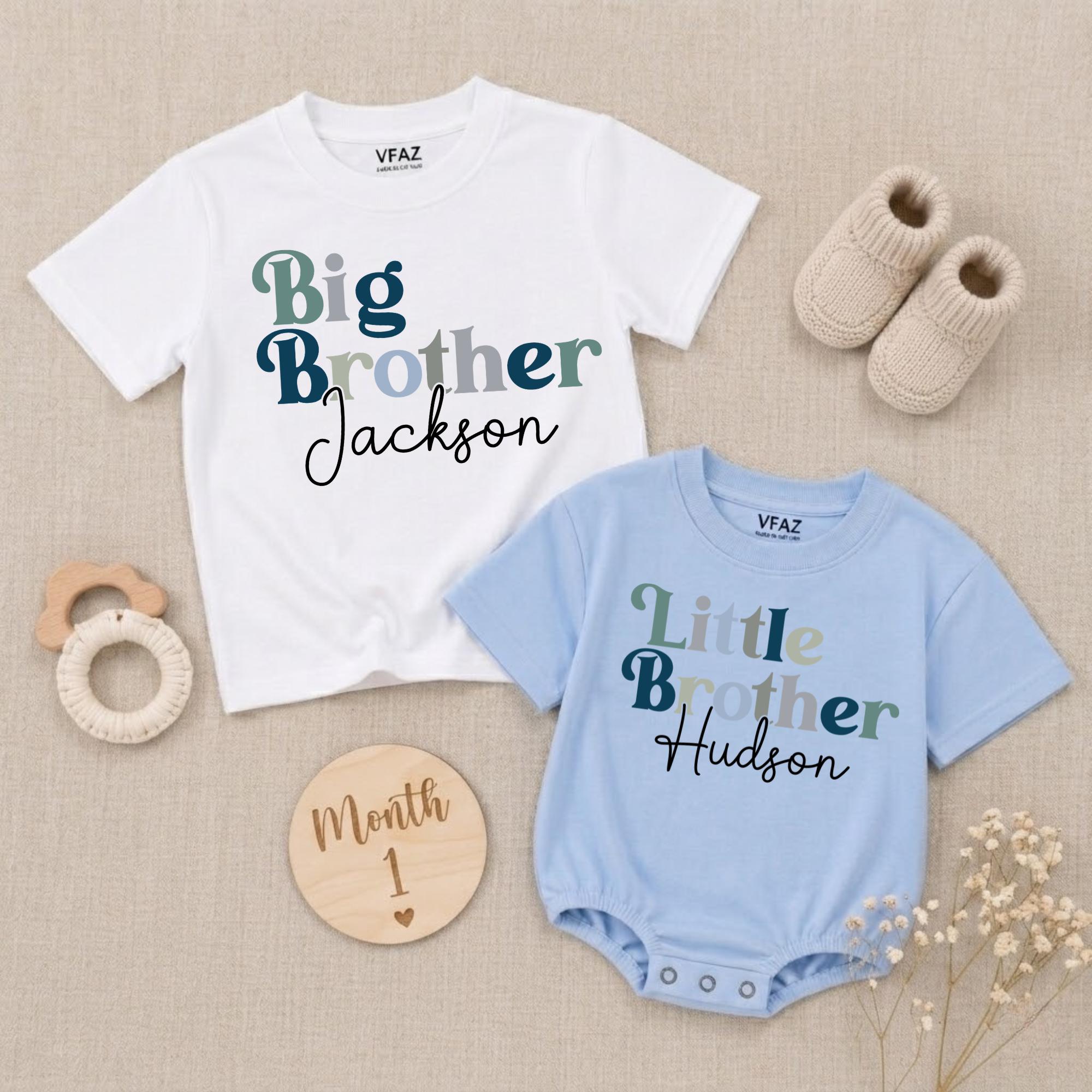 Personalized Big Brother Little Brother Shirt, Custom Name Big Bro Lil Bro Matching Tee, Cute Boys Sibling T-Shirt, Brother Matching Outfits