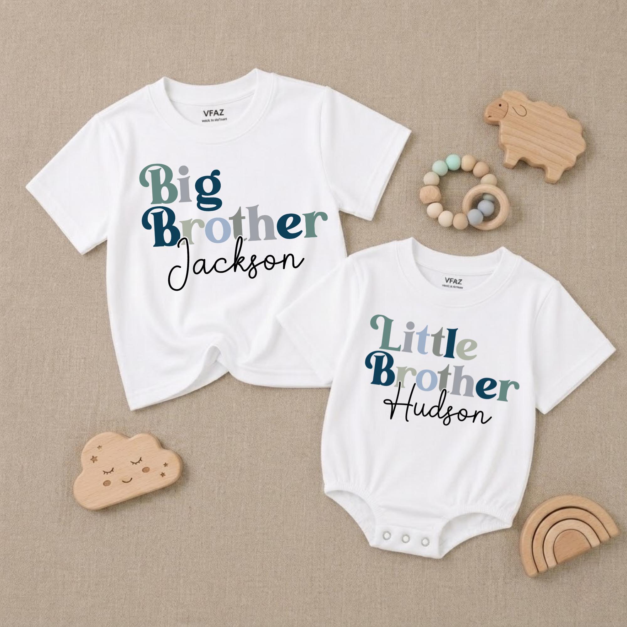 Personalized Big Brother Little Brother Shirt, Custom Name Big Bro Lil Bro Matching Tee, Cute Boys Sibling T-Shirt, Brother Matching Outfits
