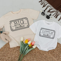 Personalized Big Brother Little Brother Shirts with Vintage Stamp Graphic Toddler Baby Outfit Custom Family Announcement Matching Set