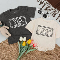 Personalized Big Brother Little Brother Shirts with Vintage Stamp Graphic Toddler Baby Outfit Custom Family Announcement Matching Set