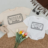 Personalized Big Brother Little Brother Shirts with Vintage Stamp Graphic Toddler Baby Outfit Custom Family Announcement Matching Set
