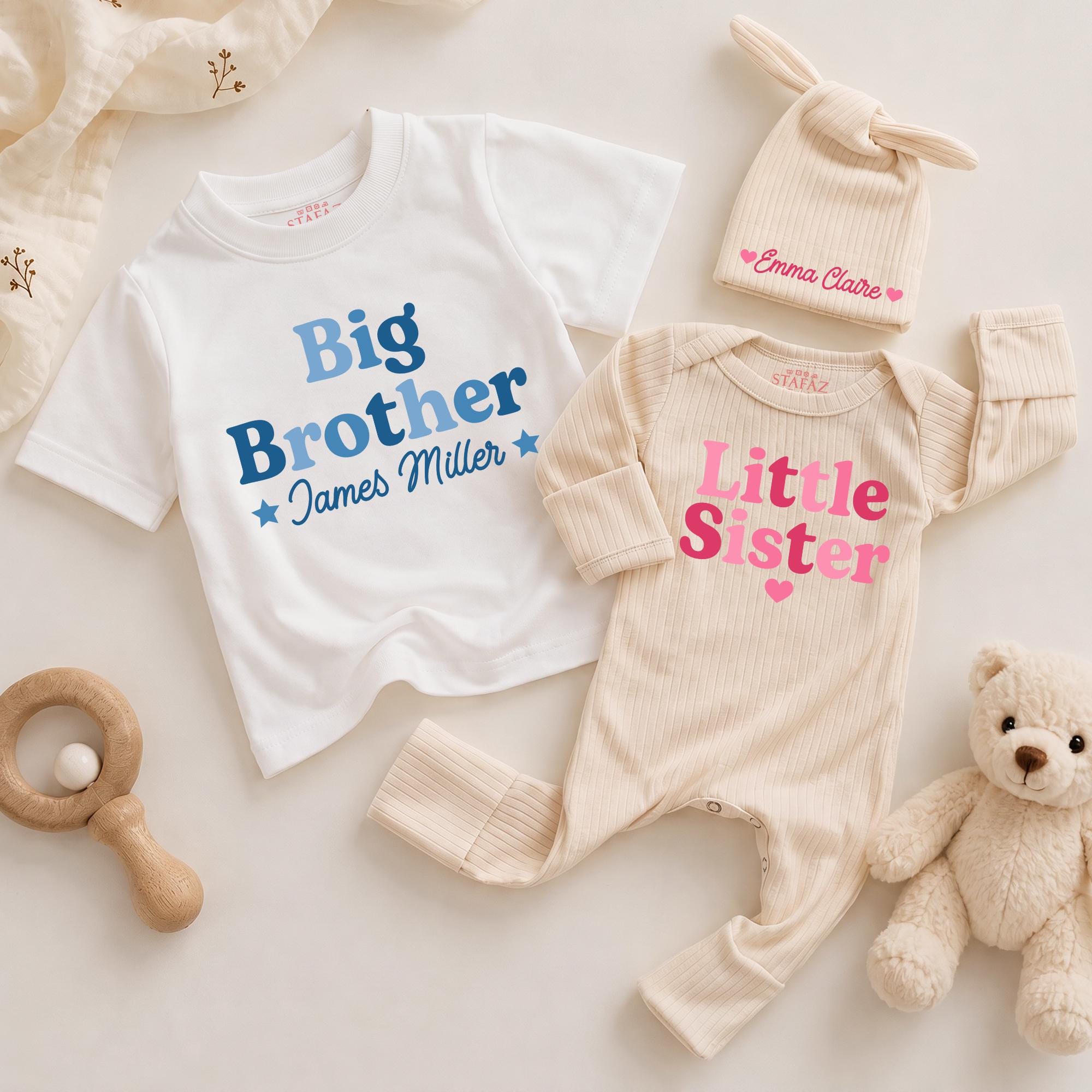 Personalized Big Brother Little Sister Matching Outfits, Custom Matching Sibling Outfits Baby Romper and Shirt Set, Soft Cotton Sibling Gift for Kids