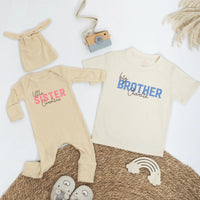 Personalized Big Brother Little Sister Matching Shirts Soft Cotton Outfit Custom Names Modern Minimalist Design Baby Toddler Gift