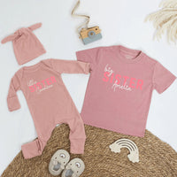 Personalized Big Brother Little Sister Matching Shirts Soft Cotton Outfit Custom Names Modern Minimalist Design Baby Toddler Gift