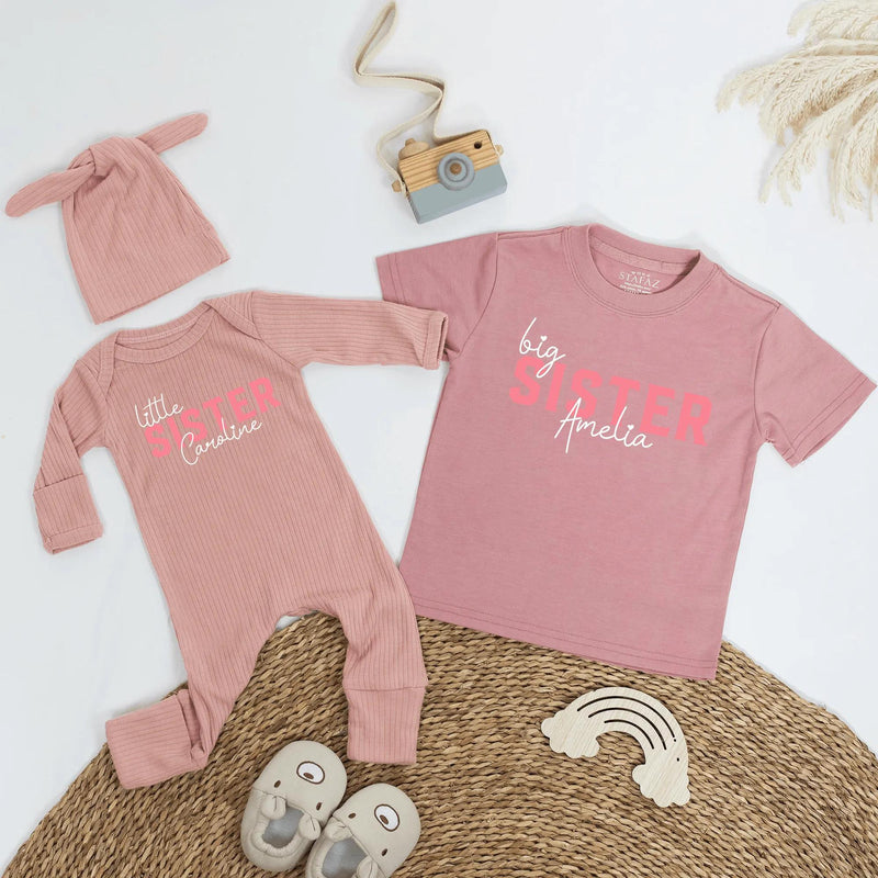 Personalized Big Brother Little Sister Matching Shirts Soft Cotton Outfit Custom Names Modern Minimalist Design Baby Toddler Gift
