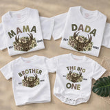 Personalized The Big One Deer Romper for Baby Boy First Birthday Outfit, Hunting Theme Camouflage Family Matching Shirts 2025 Celebration