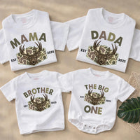 Personalized The Big One Deer Romper for Baby Boy First Birthday Outfit, Hunting Theme Camouflage Family Matching Shirts 2025 Celebration