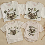 Personalized The Big One Deer Romper for Baby Boy First Birthday Outfit, Hunting Theme Camouflage Family Matching Shirts 2025 Celebration