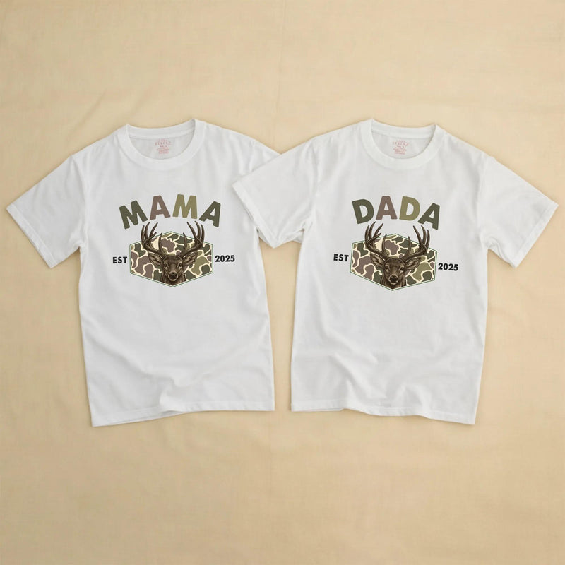 Personalized The Big One Deer Romper for Baby Boy First Birthday Outfit, Hunting Theme Camouflage Family Matching Shirts 2025 Celebration