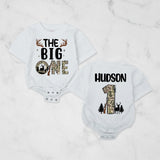 Personalized The Big One Hunting 1st Birthday Romper with Deer Antlers and Rifle Graphic, Toddler Boy Outfit Camouflage Design Gift
